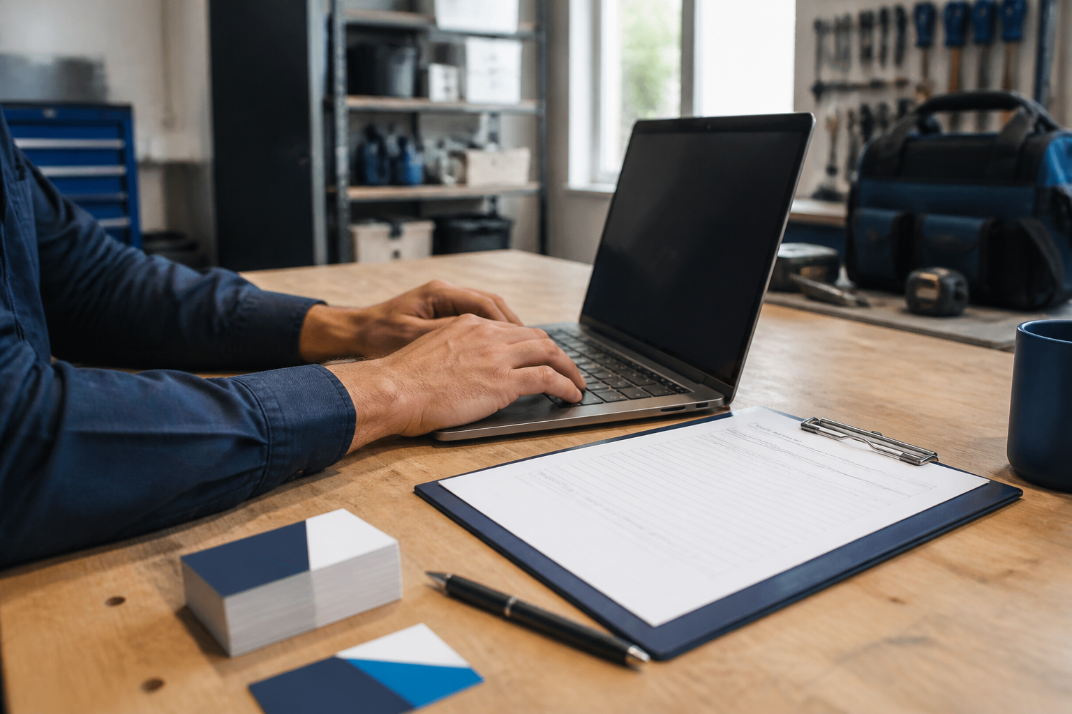 Small business workspace with website and business tools
